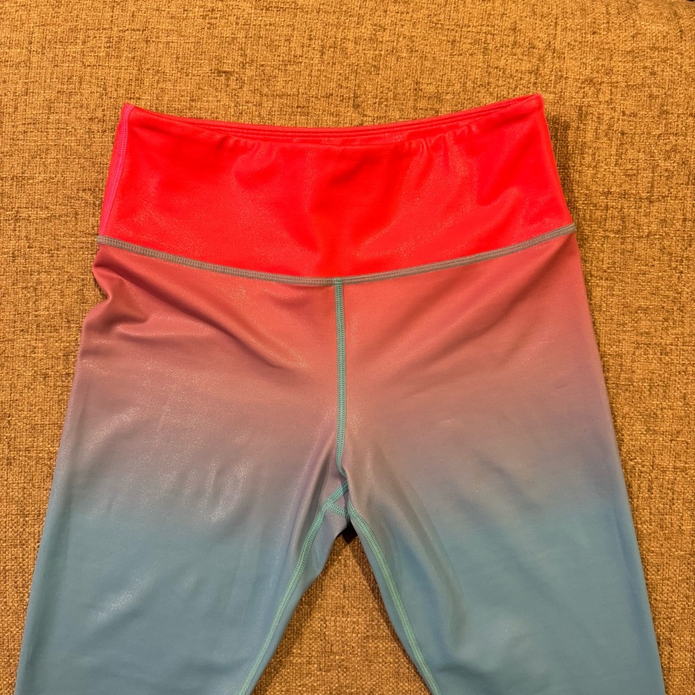 ZYIA Active - Metallic Ombre Shimmer - Leggings - Pink Blue White - size 6-8